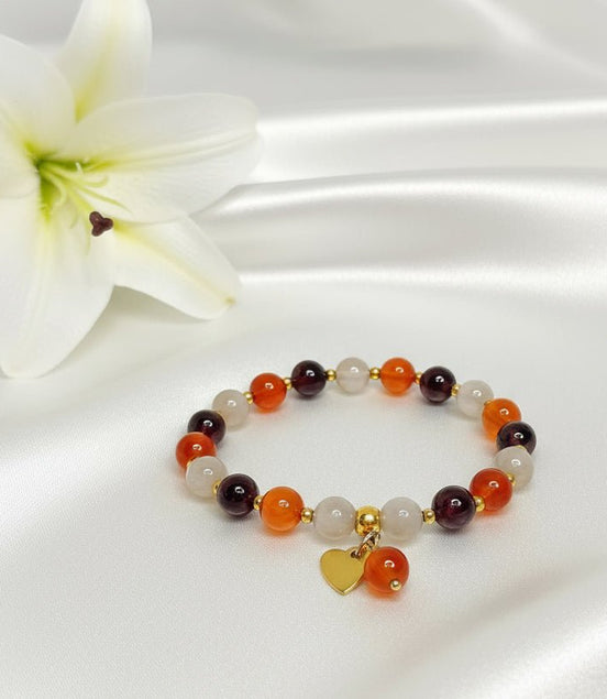 Bracelet Vitalité libido en cornaline grenat pierre de lune sur mesure - Secret de Cristaux