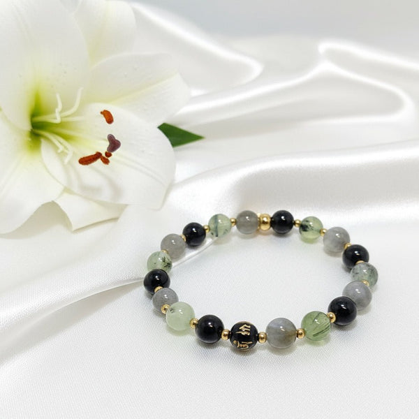 Bracelet protection énergétique, Labradorite, tourmaline noire, préhnite - Secret de Cristaux