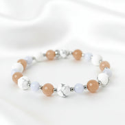 Bracelet pré ménopause en pierre de lune, calcédoine bleu, howlite 