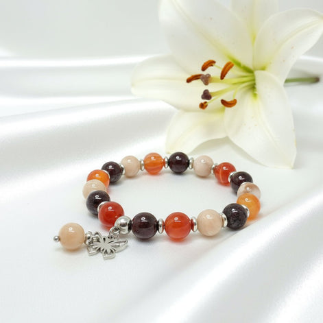 Bracelet Vitalité libido en cornaline grenat pierre de lune sur mesure - Secret de Cristaux