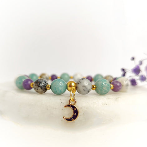 Bracelet Dépression burn - out en Amazonite, lépidolite, opale dendritique - Secret de Cristaux