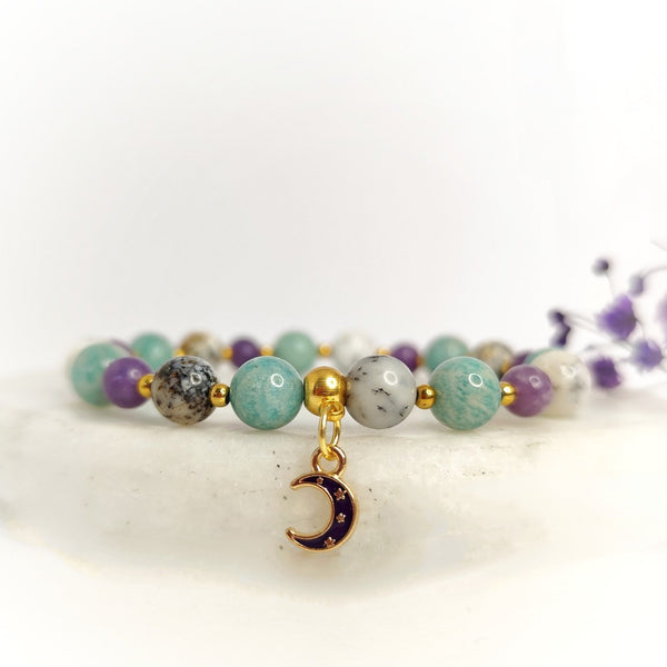 Bracelet Dépression burn - out en Amazonite, lépidolite, opale dendritique - Secret de Cristaux