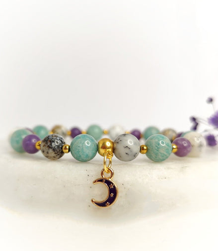 Bracelet Dépression burn - out en Amazonite, lépidolite, opale dendritique - Secret de Cristaux