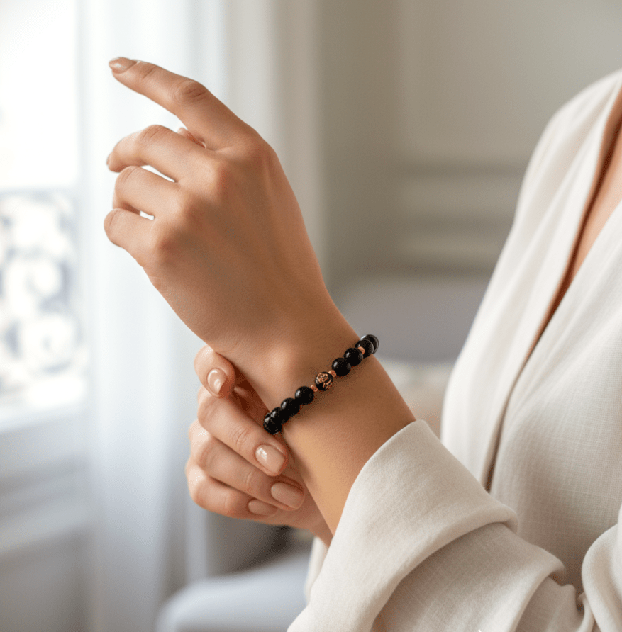 Bracelet Protection électromagnétique en shungite et tourmaline noire - Secret de Cristaux