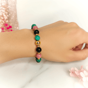 Bracelet deuil en pierre de rhodonite, malachite, tourmaline - Secret de Cristaux