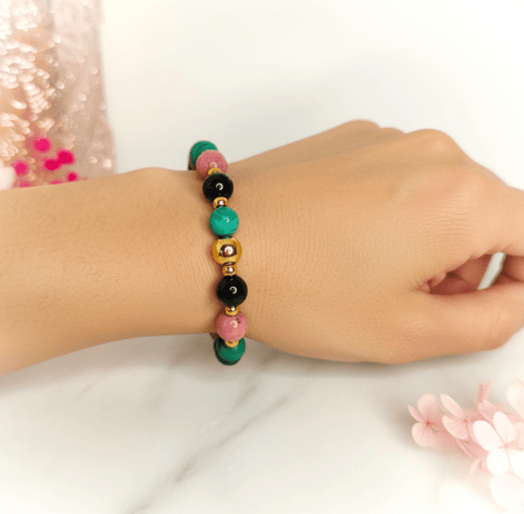 Bracelet deuil en pierre de rhodonite, malachite, tourmaline - Secret de Cristaux