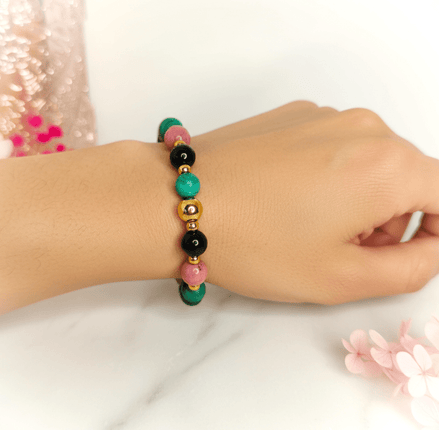 Bracelet deuil en pierre de rhodonite, malachite, tourmaline - Secret de Cristaux