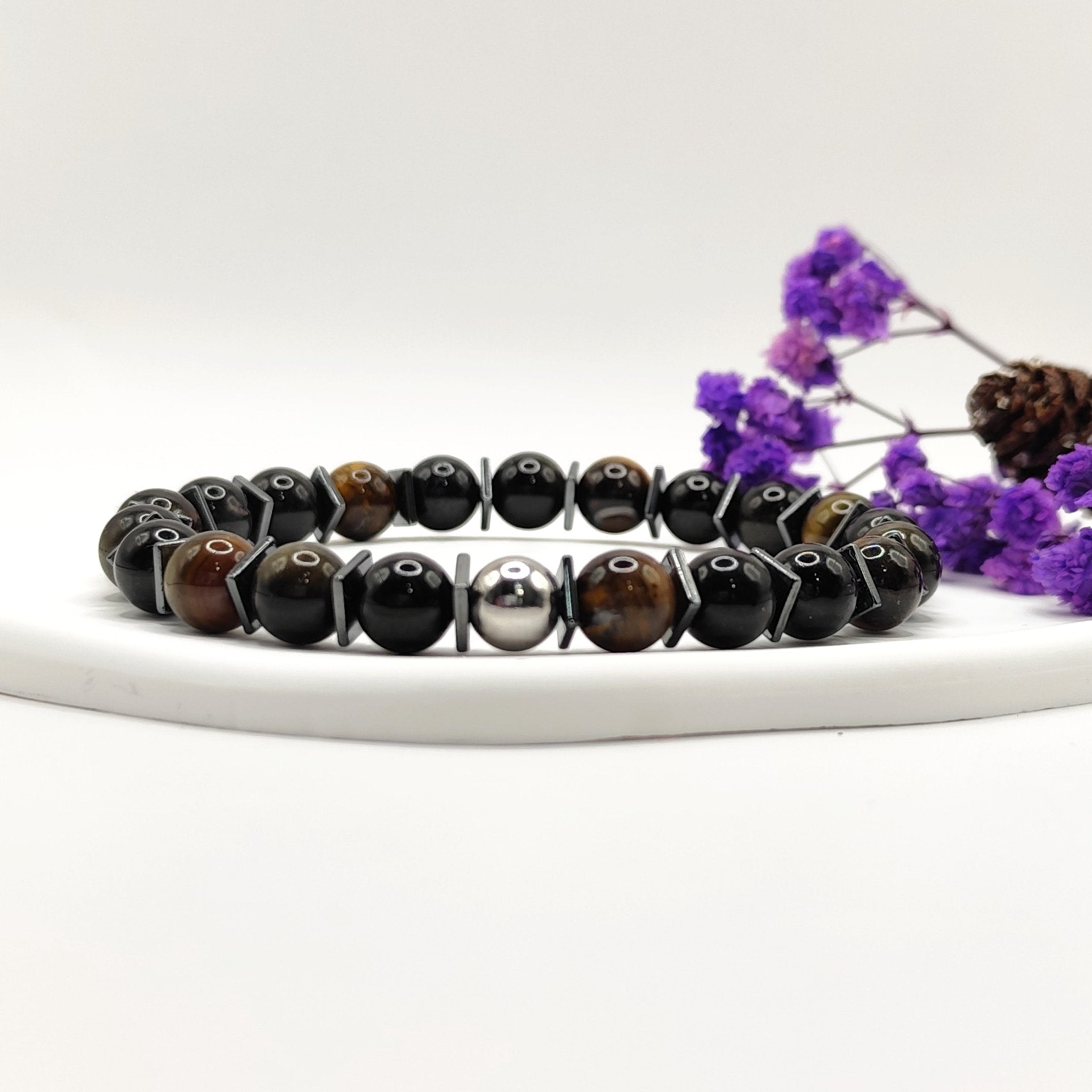 Bracelet de Protection, tourmaline noire, Obsidienne, œil de tigre - Secret de Cristaux