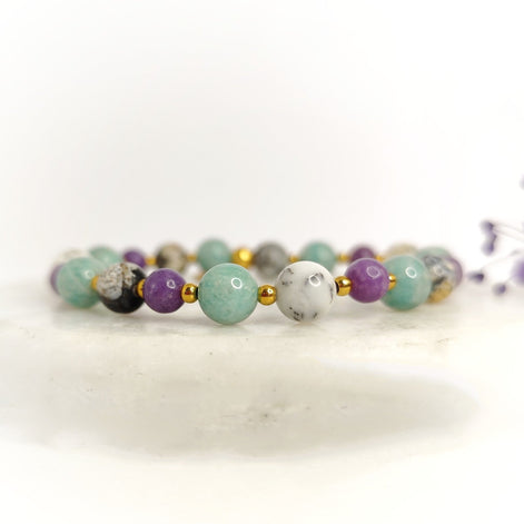 Bracelet Dépression burn-out en Amazonite, lépidolite, opale dendritique