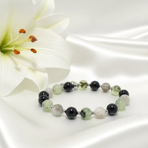 Bracelet protection énergétique, Labradorite, tourmaline noire, préhnite - Secret de Cristaux