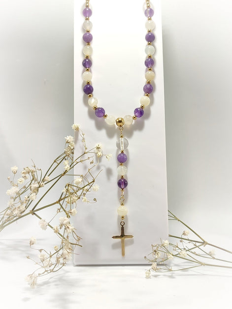 Chapelet en pierres naturelles sur mesure, cadeau de communion spirituel - Secret de Cristaux