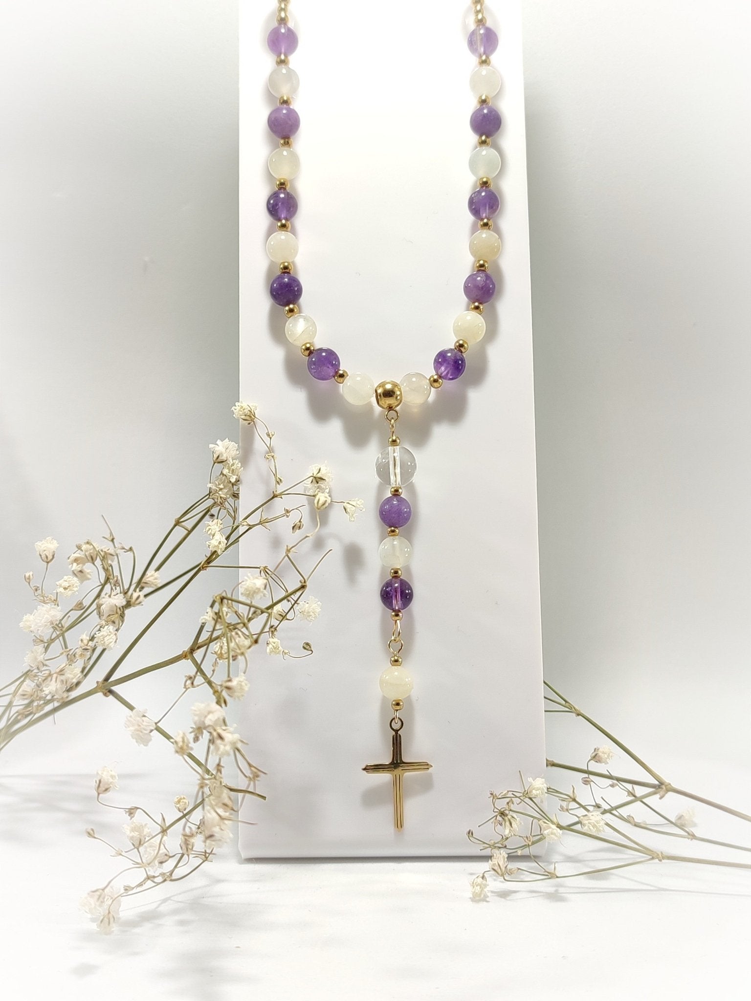 Chapelet en pierres naturelles sur mesure, cadeau de communion spirituel - Secret de Cristaux