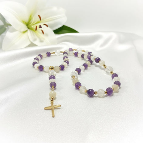 Chapelet en pierres naturelles sur mesure, cadeau de communion spirituel - Secret de Cristaux
