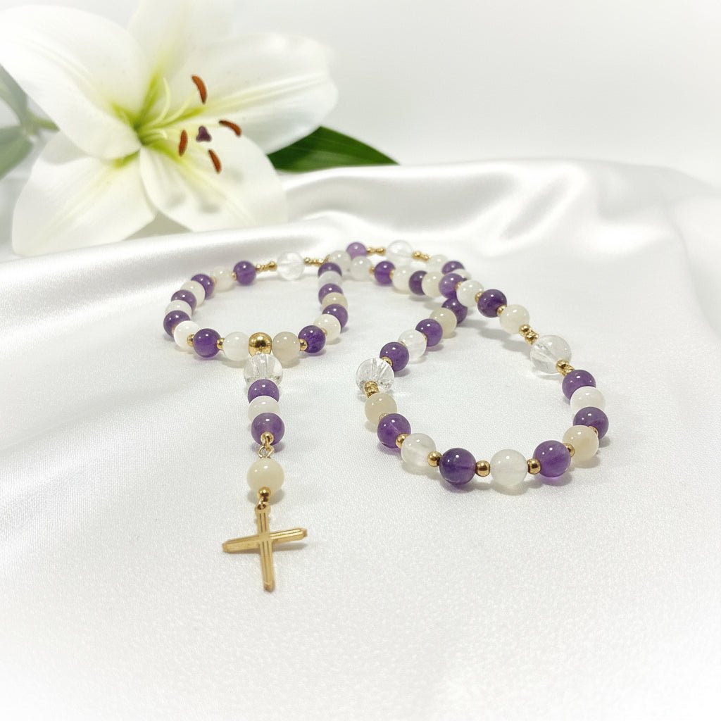 Chapelet en pierres naturelles sur mesure, cadeau de communion spirituel - Secret de Cristaux
