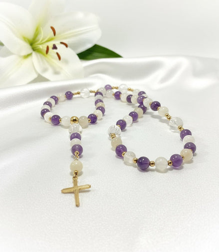 Chapelet en pierres naturelles sur mesure, cadeau de communion spirituel - Secret de Cristaux