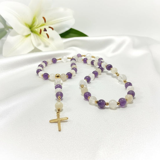 Chapelet en pierres naturelles sur mesure, cadeau de communion spirituel - Secret de Cristaux