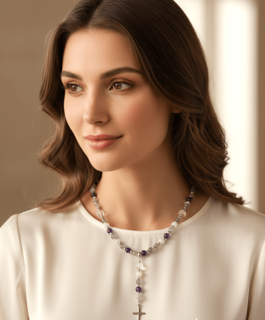 Chapelet en pierres naturelles sur mesure, cadeau de communion spirituel - Secret de Cristaux