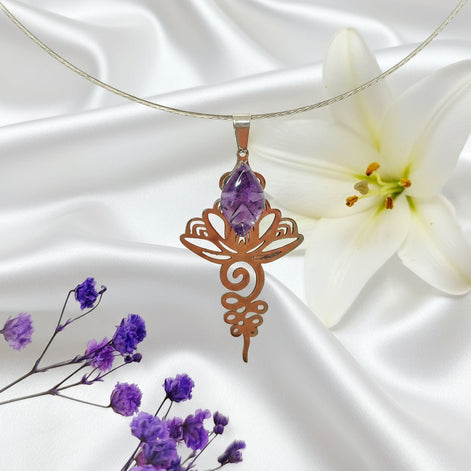 Collier doré ou argenté unalome & améthyste - Secret de Cristaux