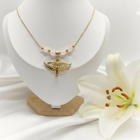 Collier Isis, Doré ou argenté, pierre au choix, sur mesure - Secret de Cristaux