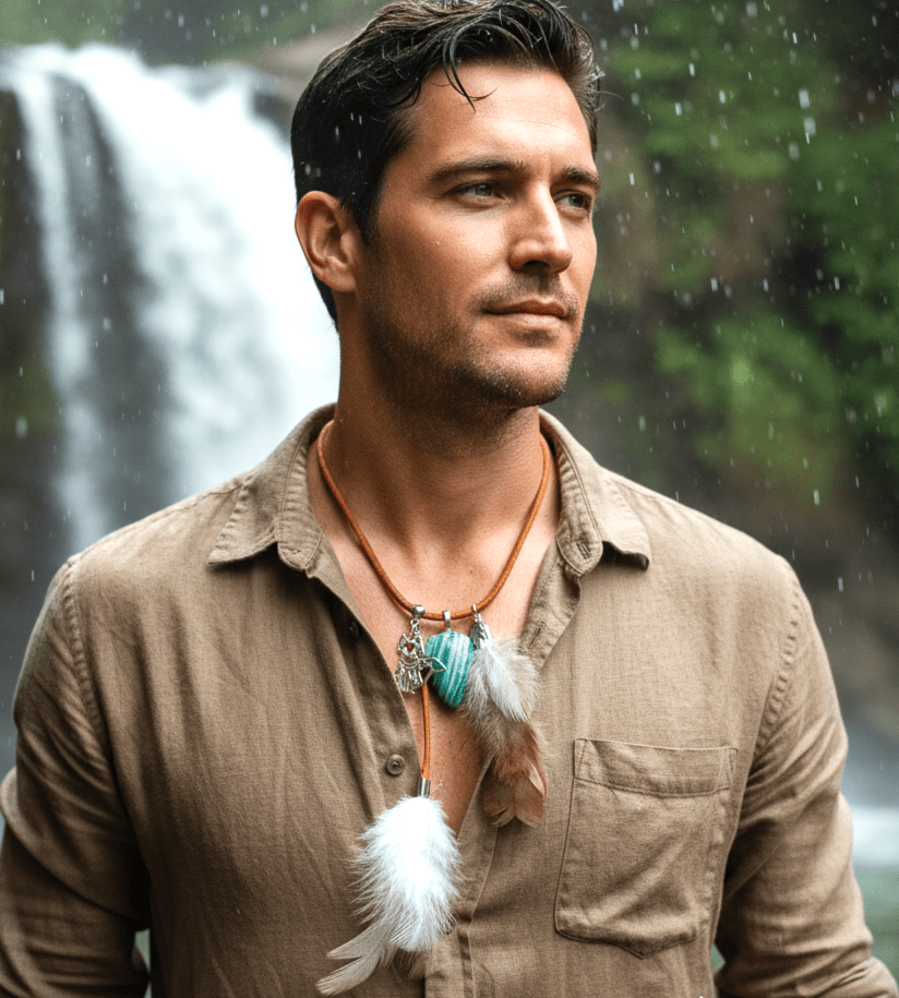 Collier Loup garou en cuir et amazonite - Secret de Cristaux