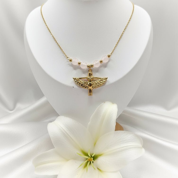 Collier Isis, Doré ou argenté, pierre au choix, sur mesure - Secret de Cristaux