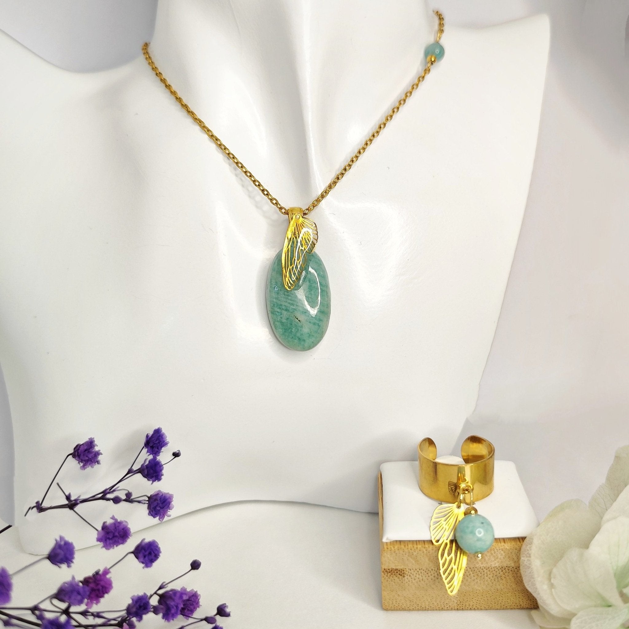 Collier doré en Amazonite, au choix - Secret de Cristaux