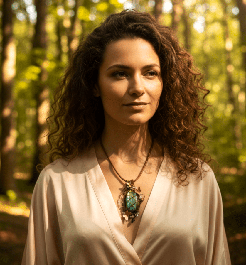 Collier cuir et labradorite sertie Forêt enchantée - Secret de Cristaux