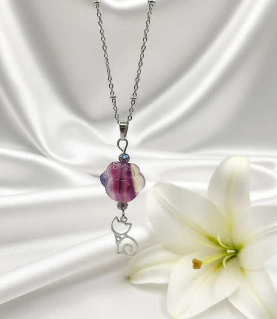 Collier "Amour de chat" en fluorite, au choix - Secret de Cristaux