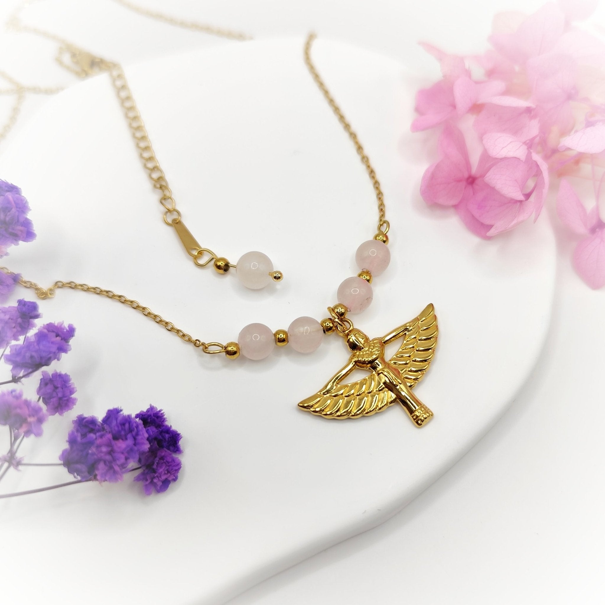 Collier Isis, Doré ou argenté, pierre au choix, sur mesure - Secret de Cristaux