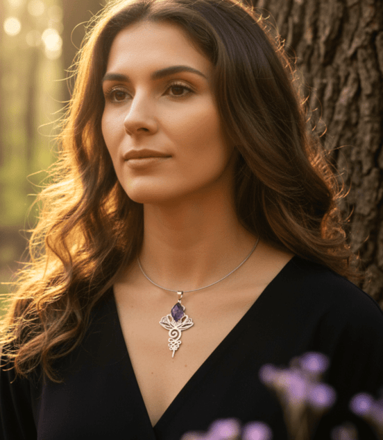 Collier doré ou argenté unalome & améthyste - Secret de Cristaux