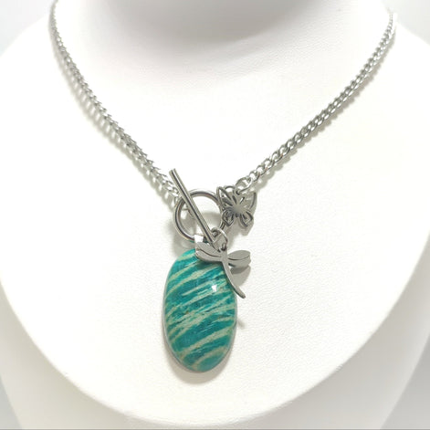 Collier libellule argenté et belle Amazonite extra - Secret de Cristaux