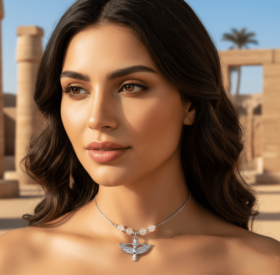 Collier Isis, Doré ou argenté, pierre au choix, sur mesure - Secret de Cristaux