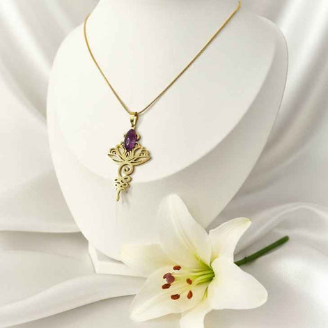 Collier doré ou argenté unalome & améthyste - Secret de Cristaux