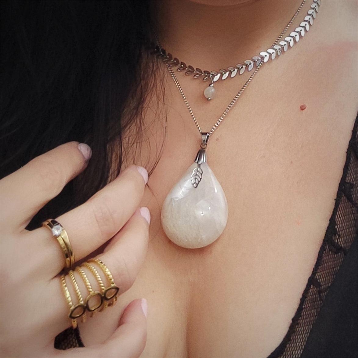 Double Collier en pierre de lune extra - Secret de Cristaux