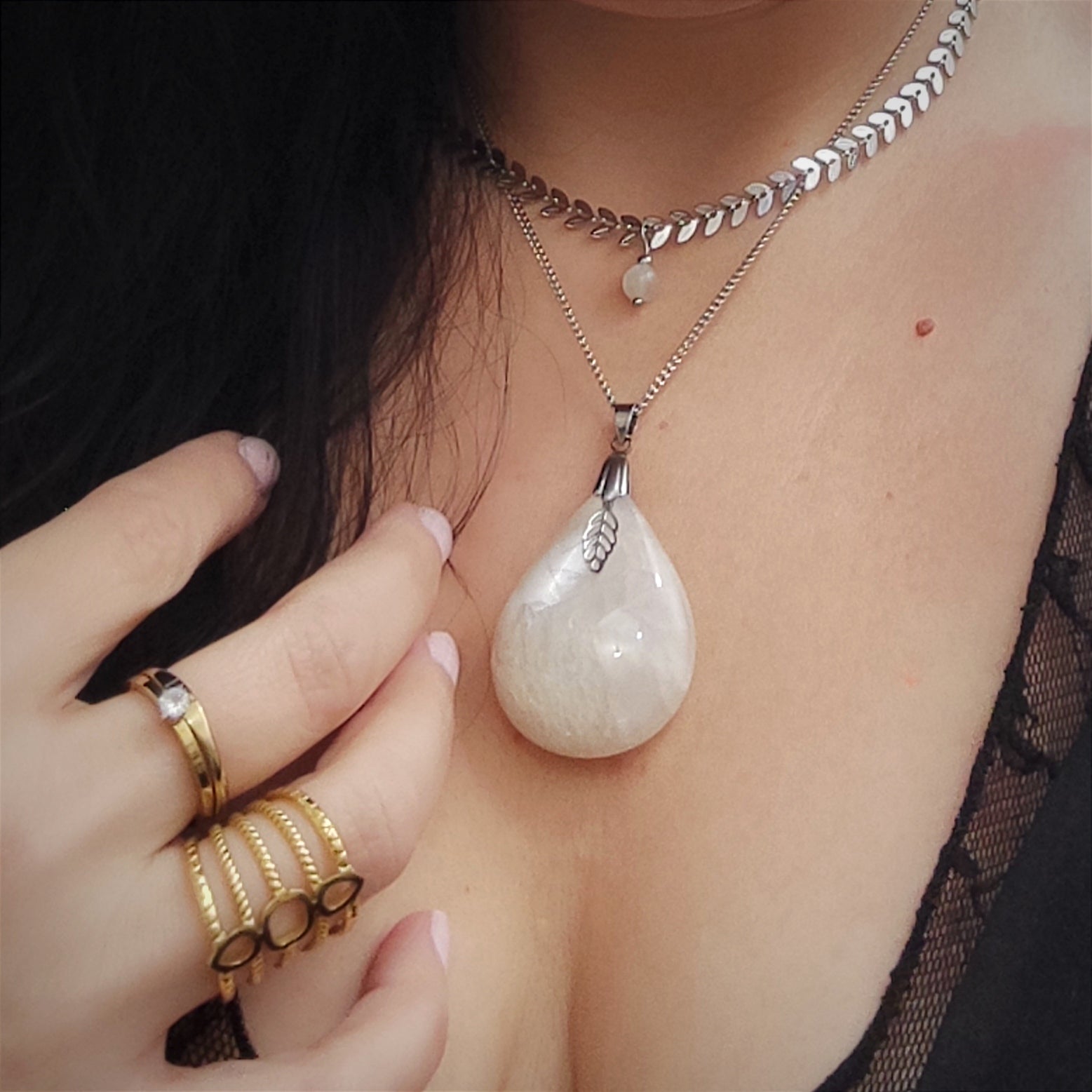 Double Collier en pierre de lune extra - Secret de Cristaux