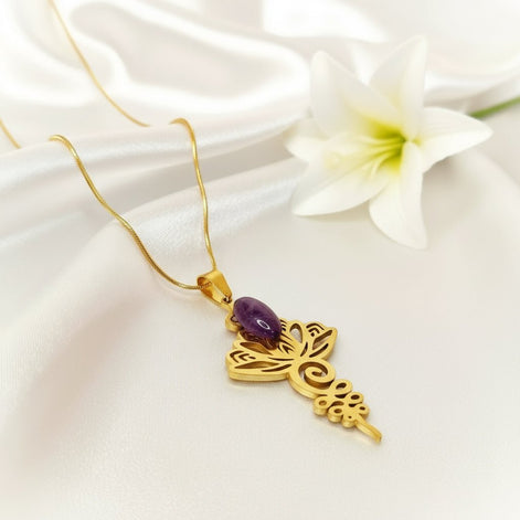 Collier doré ou argenté unalome & améthyste - Secret de Cristaux
