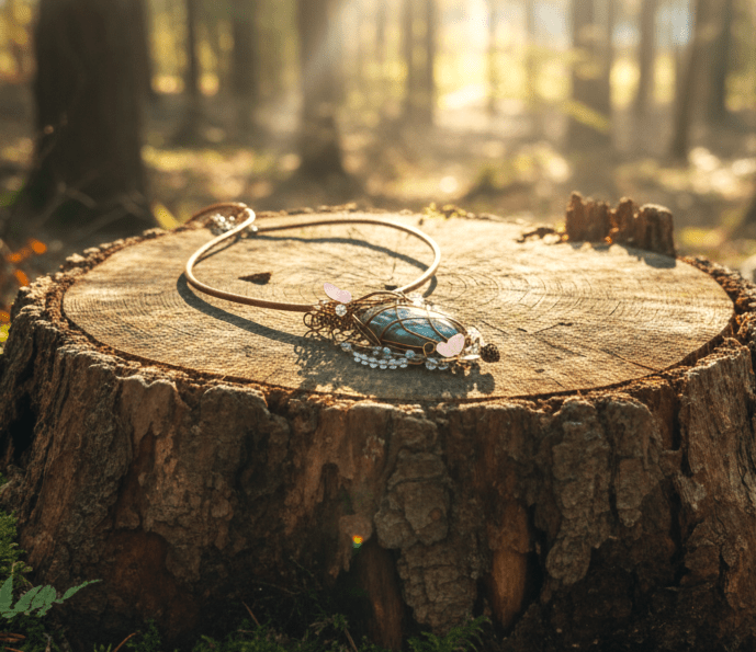 Collier cuir et labradorite sertie Forêt enchantée - Secret de Cristaux