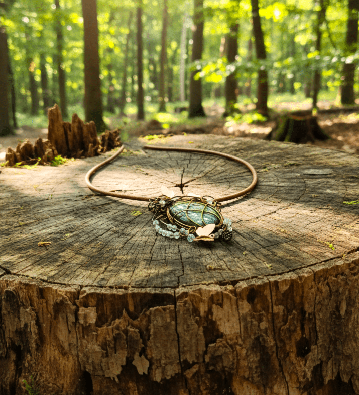 Collier cuir et labradorite sertie Forêt enchantée - Secret de Cristaux