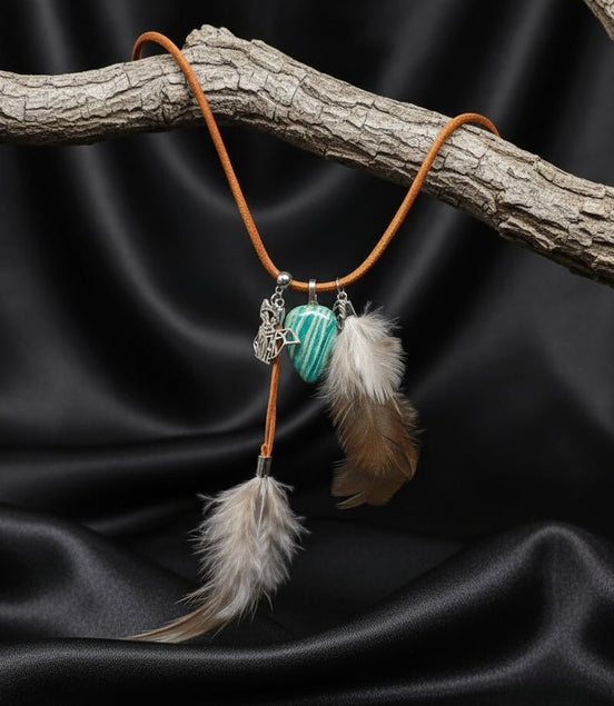 Collier Loup garou en cuir et amazonite - Secret de Cristaux