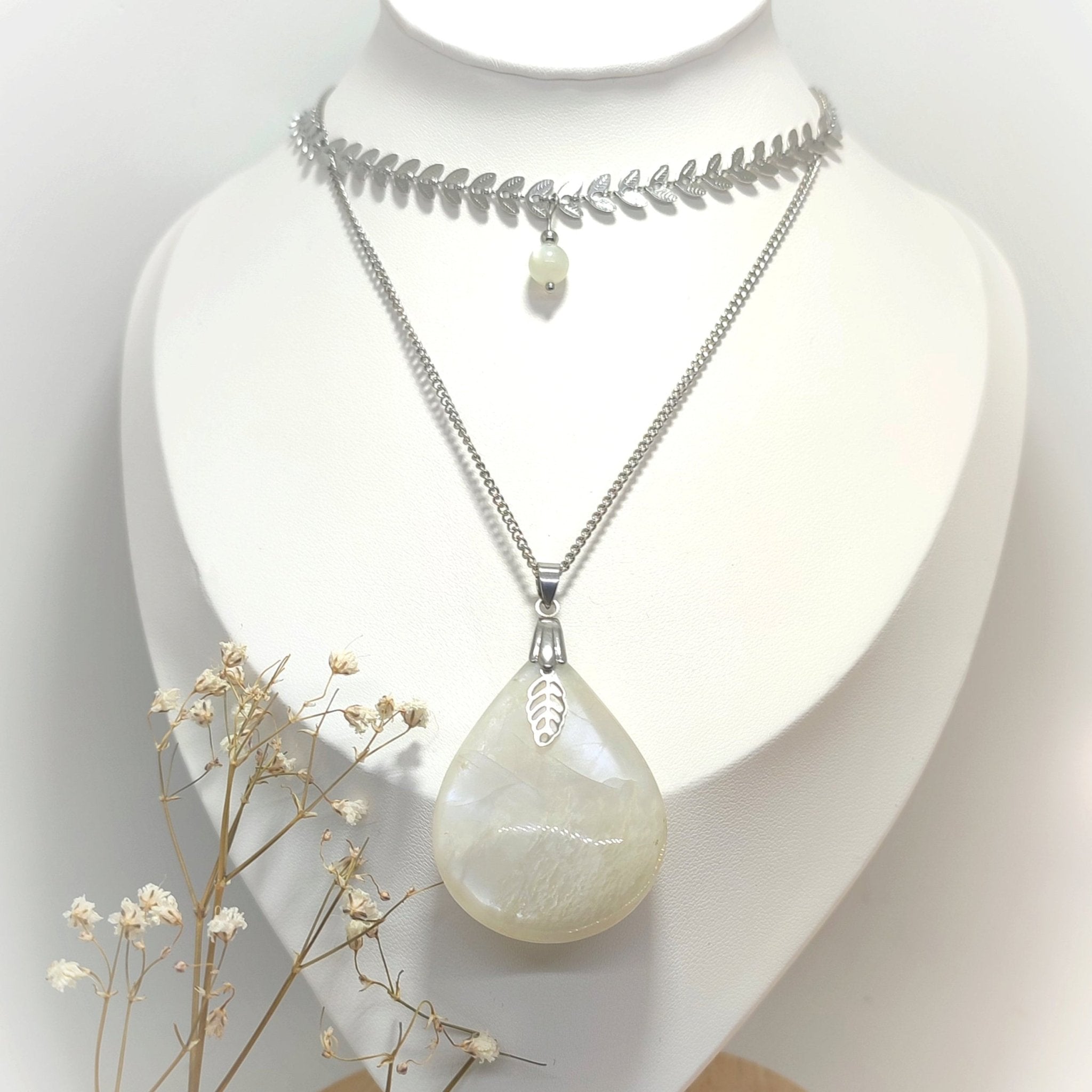 Double Collier en pierre de lune extra - Secret de Cristaux