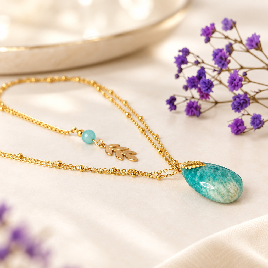 Collier doré en Amazonite