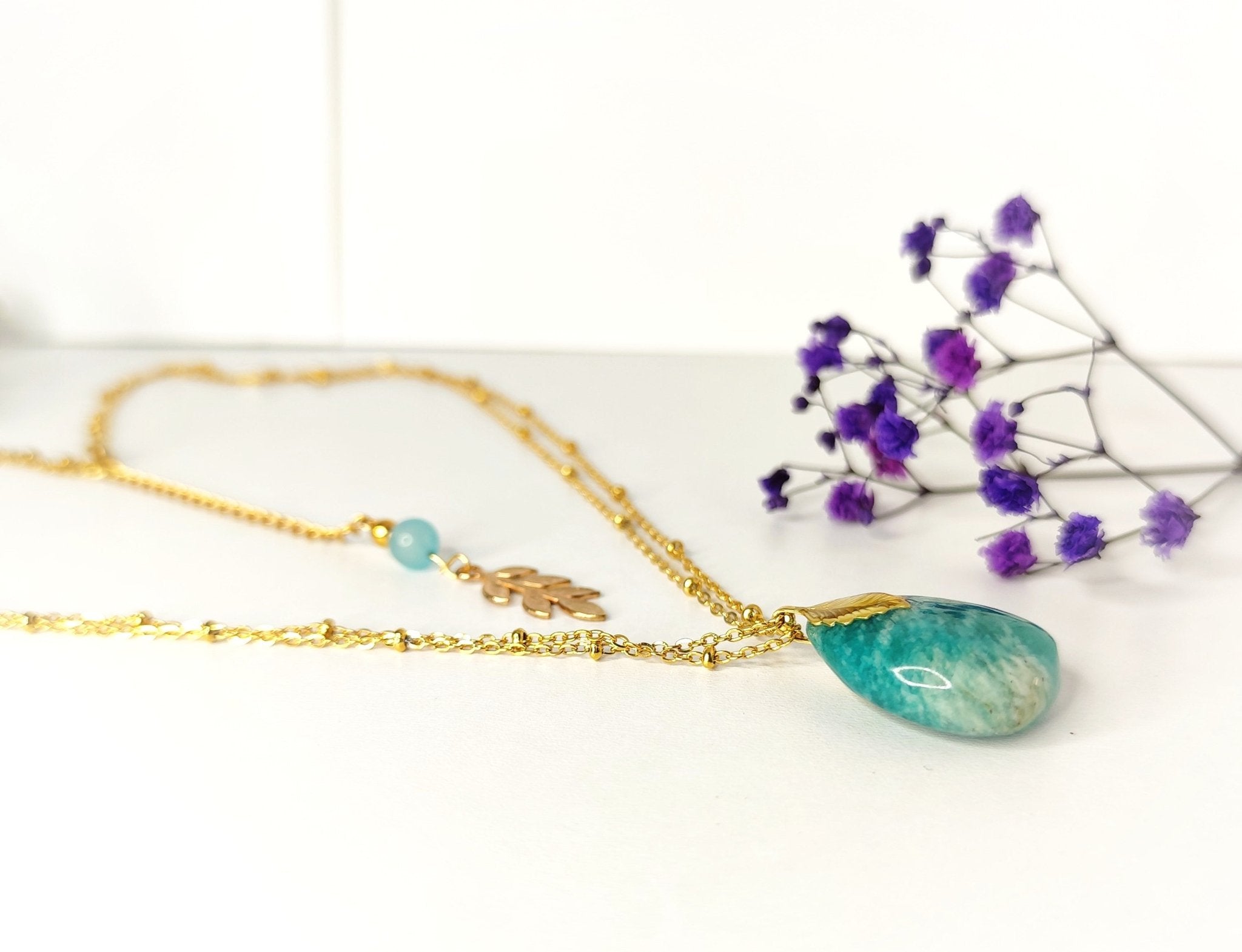 Collier doré en Amazonite, au choix - Secret de Cristaux