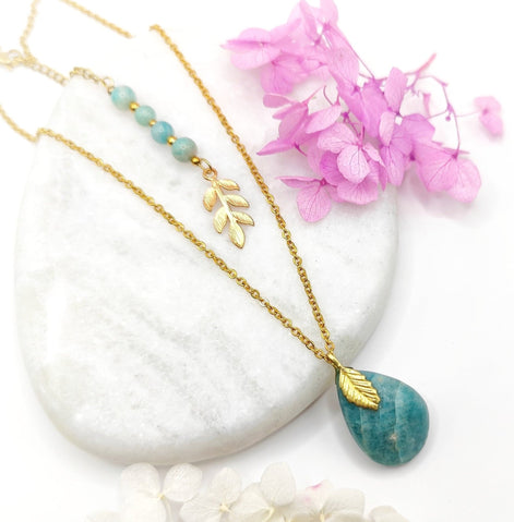 Collier doré en Amazonite, au choix - Secret de Cristaux