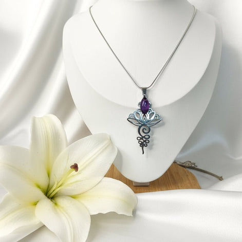 Collier doré ou argenté unalome & améthyste - Secret de Cristaux