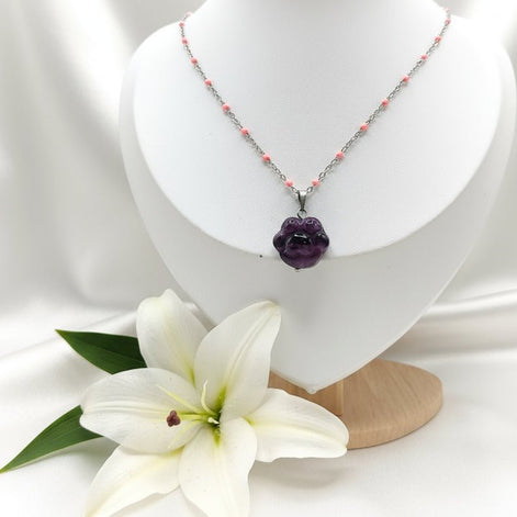 Collier "Amour de chat" en fluorite, au choix - Secret de Cristaux