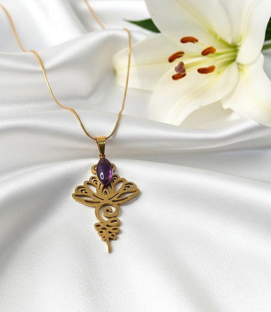 Collier doré ou argenté unalome & améthyste - Secret de Cristaux