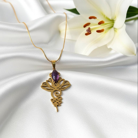 Collier doré ou argenté unalome & améthyste - Secret de Cristaux