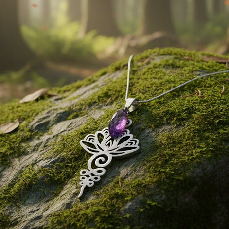 Collier doré ou argenté unalome & améthyste - Secret de Cristaux