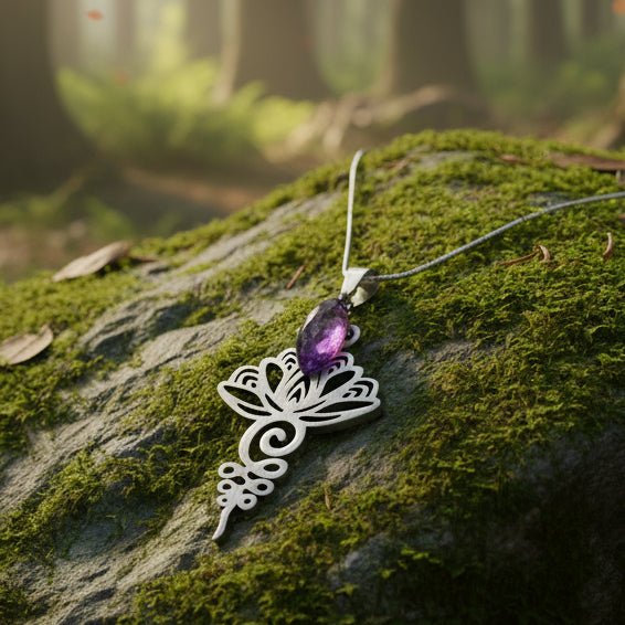 Collier doré ou argenté unalome & améthyste - Secret de Cristaux