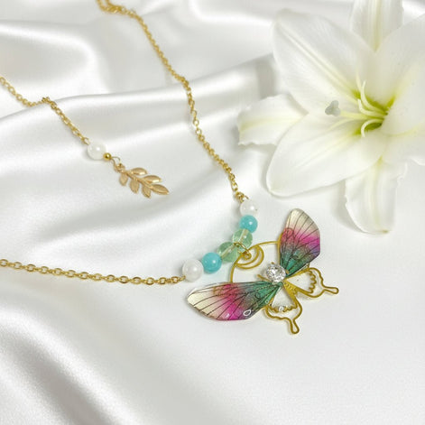 Collier envol de fée, au choix; amazonite, fluorite, pierre de lune arc en ciel - Secret de Cristaux
